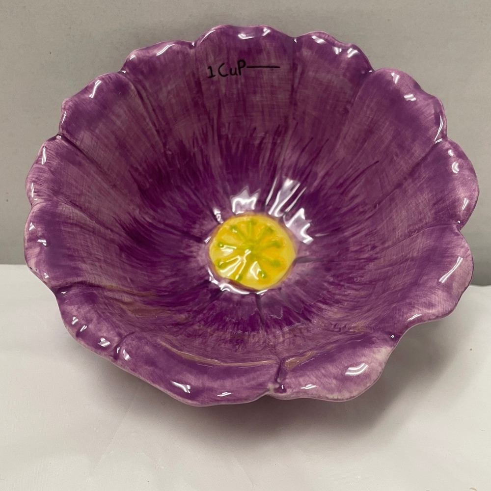 Pier 1 Imports Purple Flower Ceramic 1 Cup Measuring Prep Bowl Dishwasher Safe
